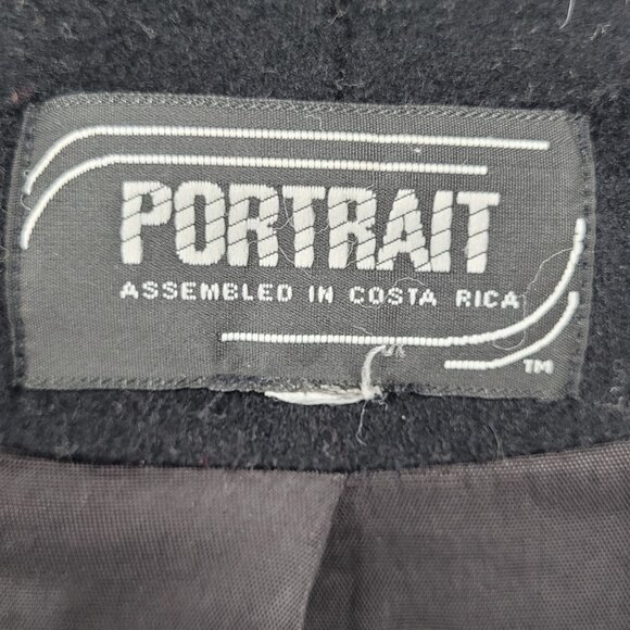 VTG Portrait Black Wool Blend Faux Fur Trim Buttoned Lined Over Coat Size 14 - Picture 3 of 13
